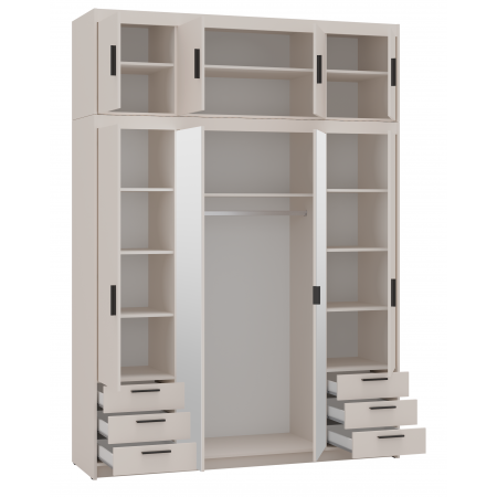 Szafa z nadstawką lustrem szufladami 176 cm garderoba TRINO beżowa